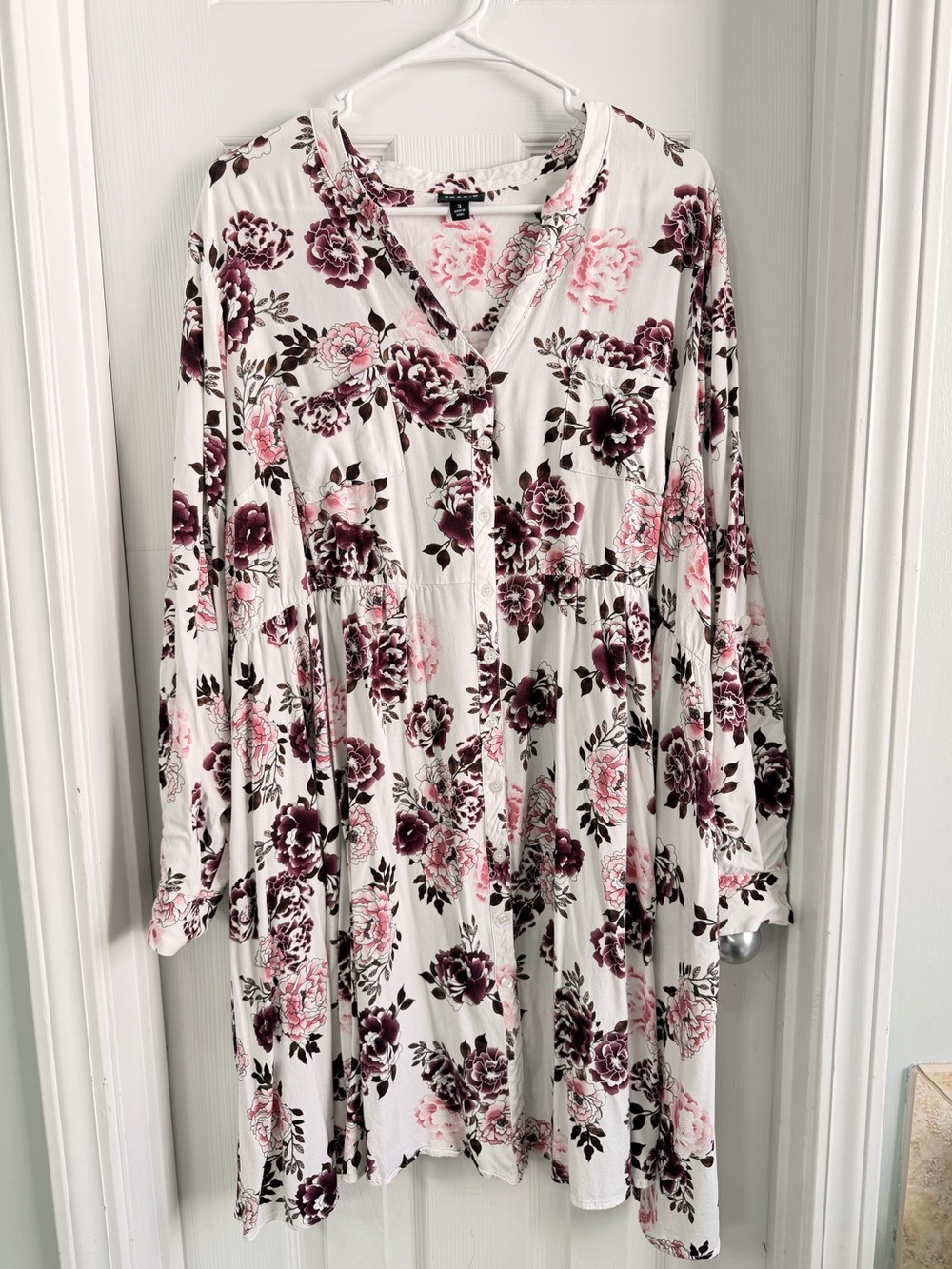 Torrid White Pink Floral Button Front Shirt Dress Size 3 3X Plus Size